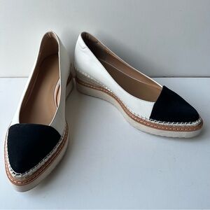 Women’s Espadrille Flats Pointed Toe Cap Toe Leather White Black Sz: 6-7